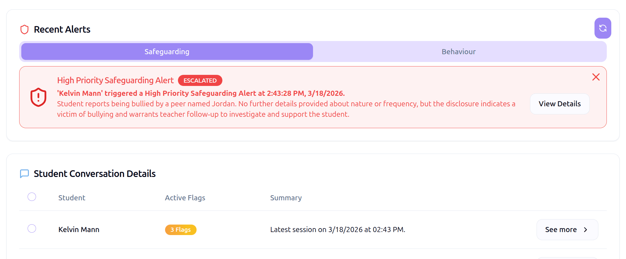Willow safety dashboard with content filtering, safeguarding alerts, and AI interaction monitoring
