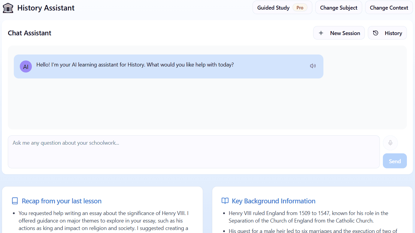 Willow student interface showing personalized AI learning assistant with adaptive support levels